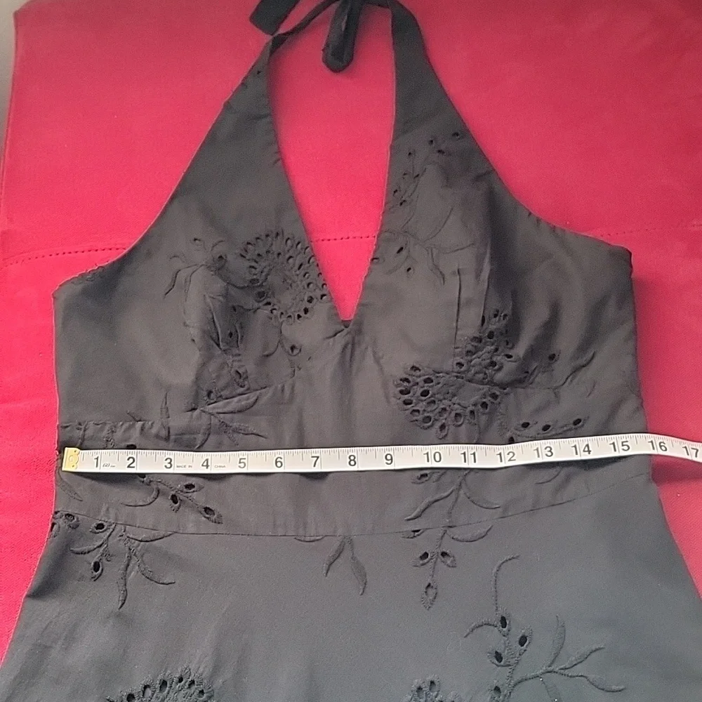 Bandolino Halter Black Flower Pattern Eyelet 100% cotton Dress size 12 - Picture 6 of 10
